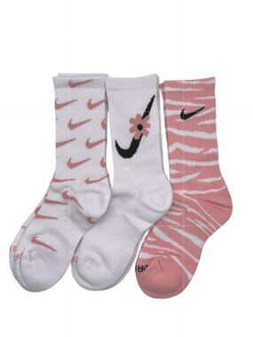 3 Pairs NWOT NIKE Floral Zebra Style Cotton Crew Socks Dri Fit Size MEDIUM